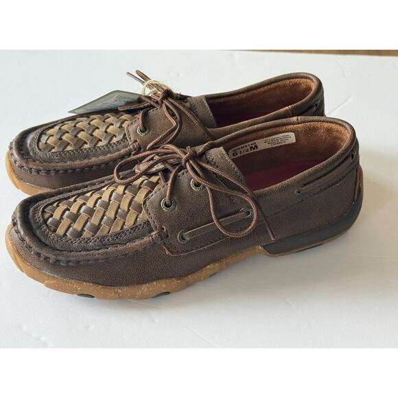 Twisted X Woven Casual Boat Shoes Driving Mocs Women's 6.5 Brown Leather - Picture 1 of 11